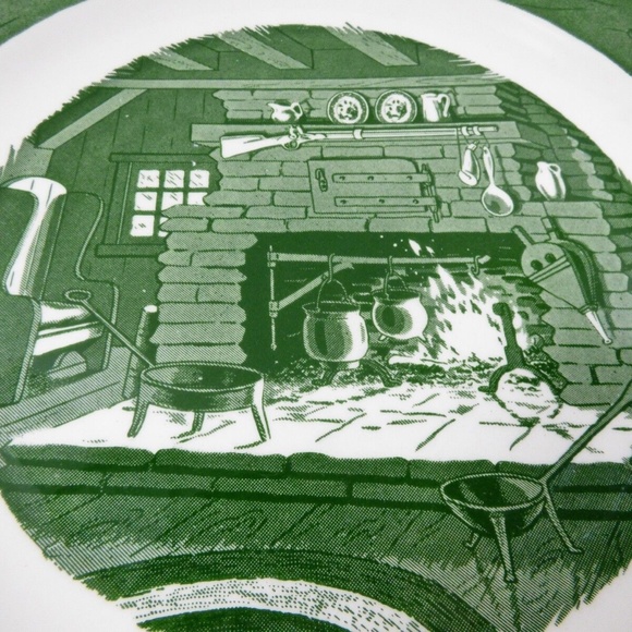 Vintage by Royal China Colonial Homestead green set of 6 dinner plates 10" - Picture 4 of 8